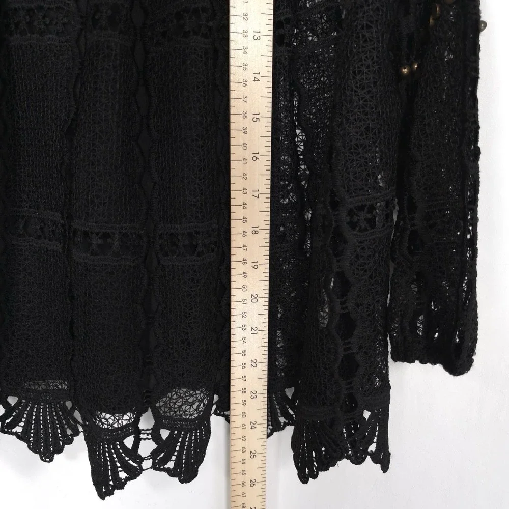 Anthropologie Maeve Top Size XS Auralis‎ Black Lace Eyelet Studded Beaded Sheer